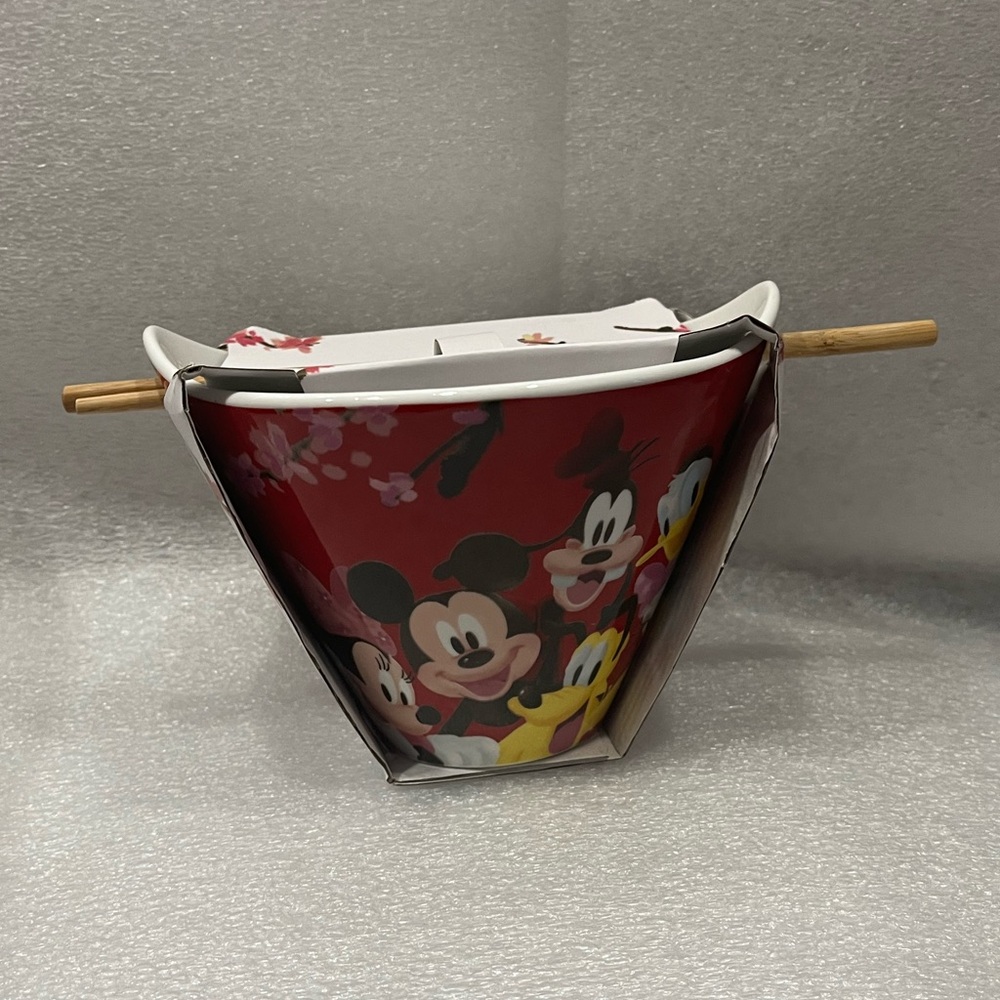 Disney Mickey Mouse Red Ramen Bowl with Chopsticks brand new